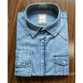 Wholesale Men's Long-sleeve Dyed Denim Cotton Lapel Shirt